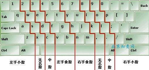 一,标准的打字指法所谓打字指法,就是把键盘上的所有键合理地分配给