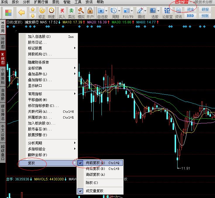 请教高手同花顺里面的复权和除权怎样设置?