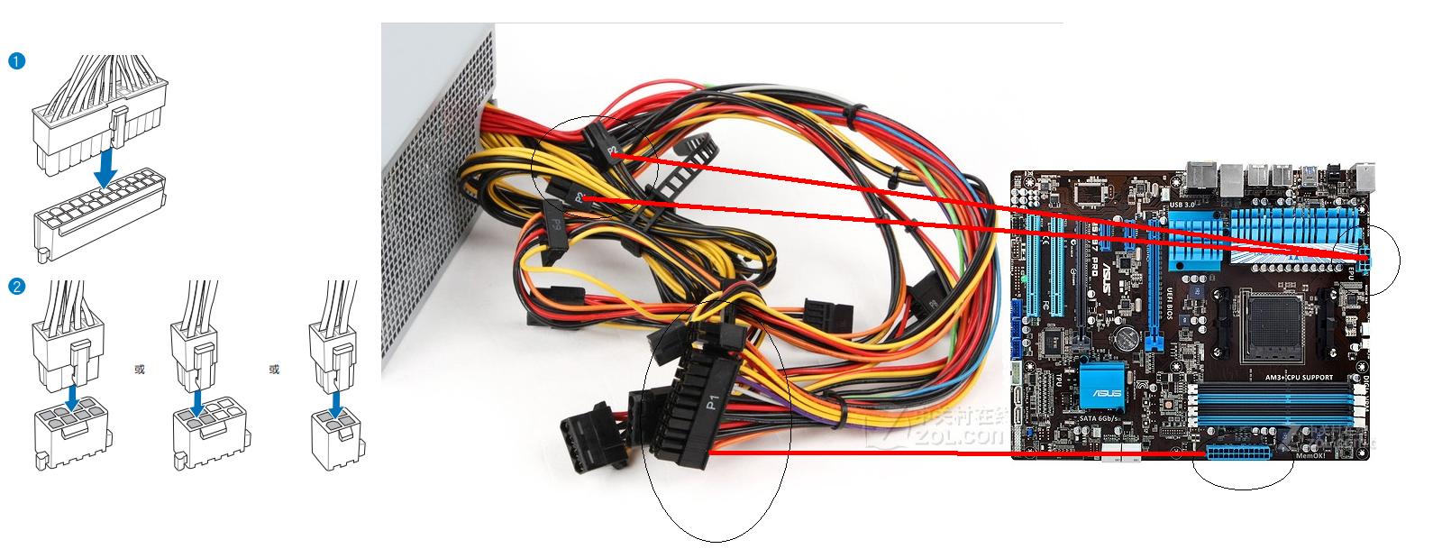 安钛克(antec)bp-430plus 电源怎么和华硕(asus)m5a97 pro主板连接