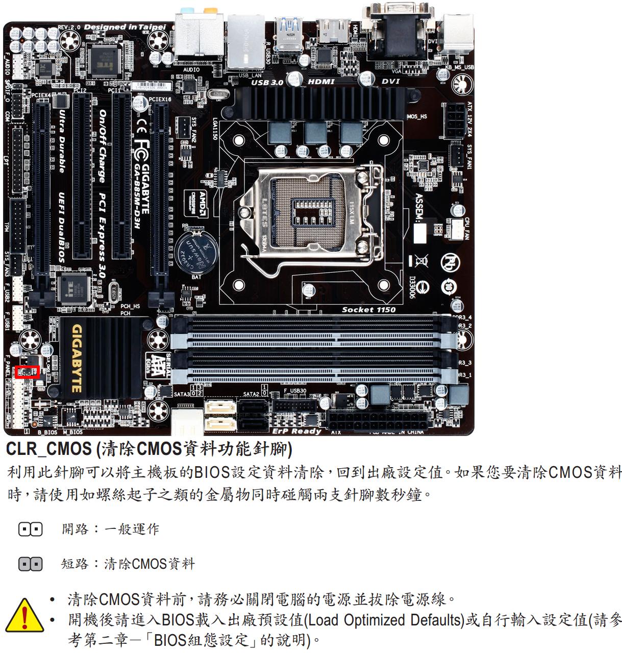 技嘉b85m-d3h怎么恢復出厂设置