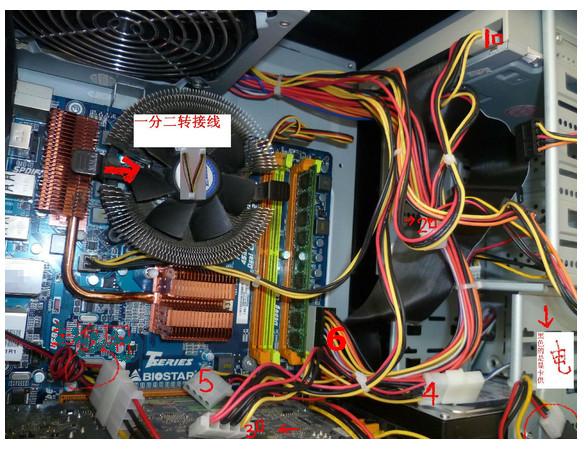 电脑主机里头的线怎样连接有图没