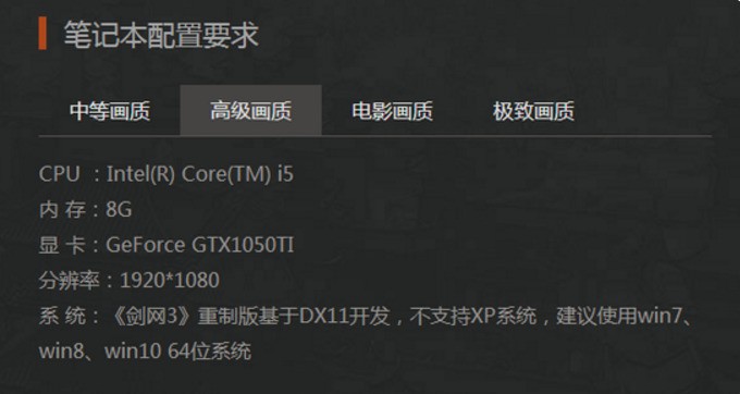 达到剑三重制版最低配置的笔记本,大概价格在