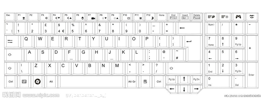 求一张电脑键盘高清示意图,各个键都清晰可见的那种