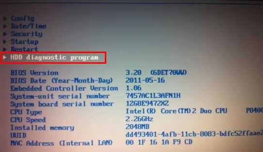 ThinkPad X230 如何使用BIOS里头的检测工具检测硬盘?