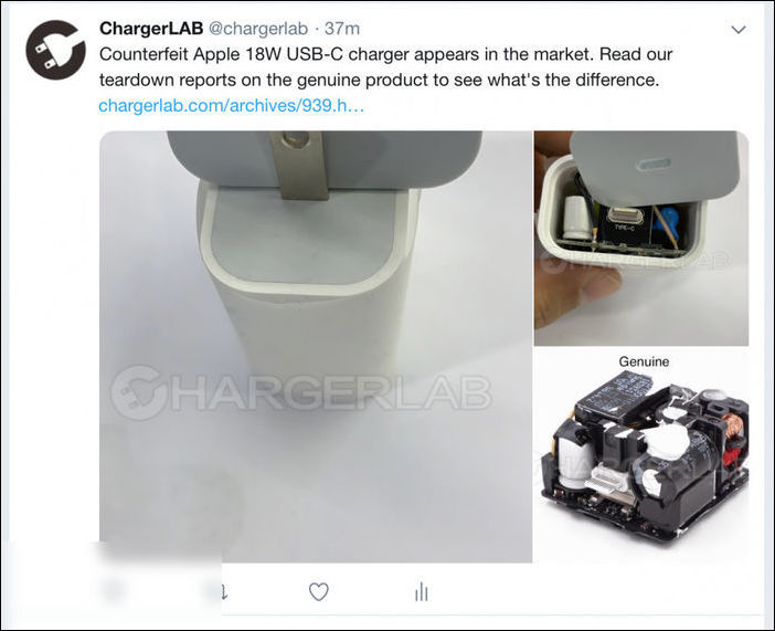 高仿苹果18W USB PD充电器应该怎么辨别?