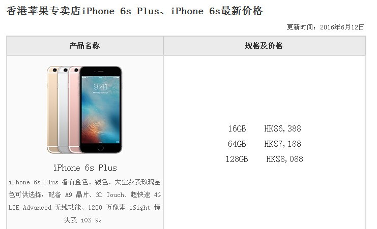 现在在香港买苹果6s和plus都价钱 Zol问答