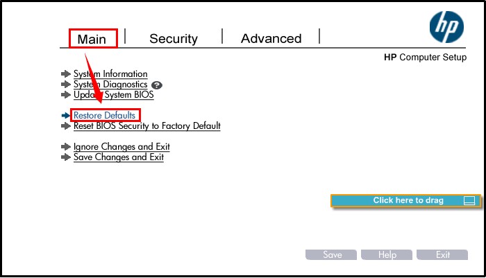 惠普商用笔记本UEFI BIOS(菜单为Main/Security/Advanced)如何在BIOS中恢復BIOS默认值