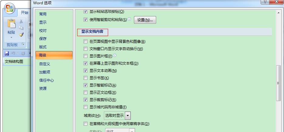 我的office2007 word不显示图片,为什么,在高级里头也没有找到显示文档内容的选项