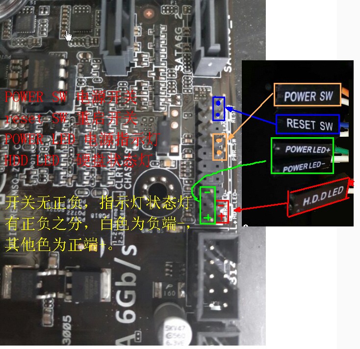 電腦主板的電源開關線怎麼樣接法