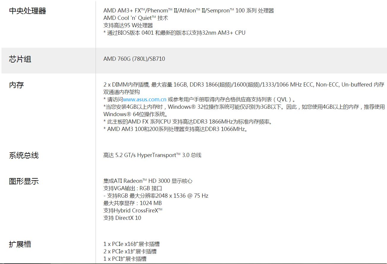 华硕M5A78L-M LX主板 能用什么cpU