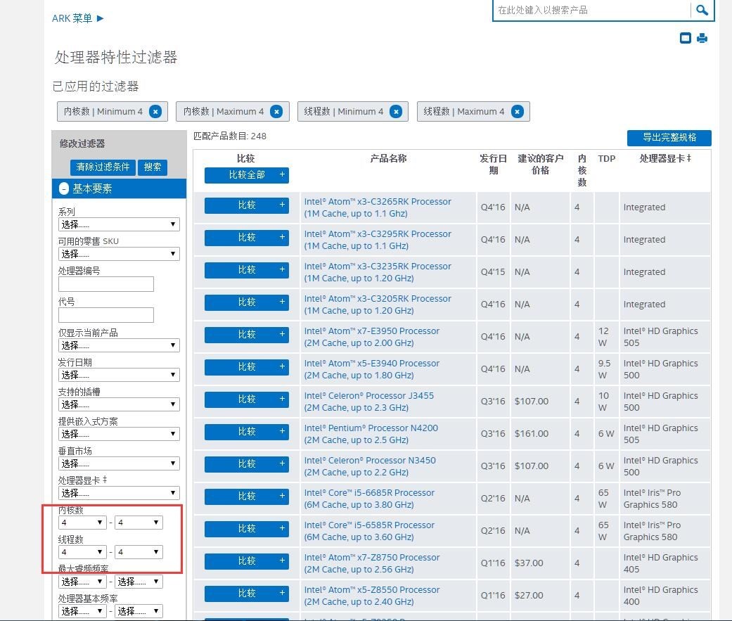 英特尔的四核四线程的cpu都有什么型号的