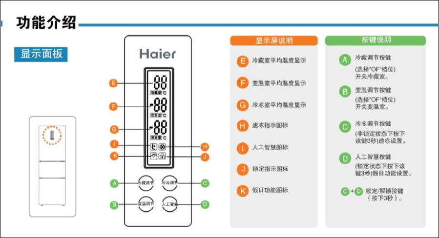 海尔冰箱bcd649we温度肿么调节