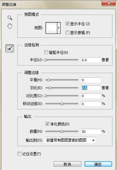 PS CS4 调整边缘没有输出选项!求解!