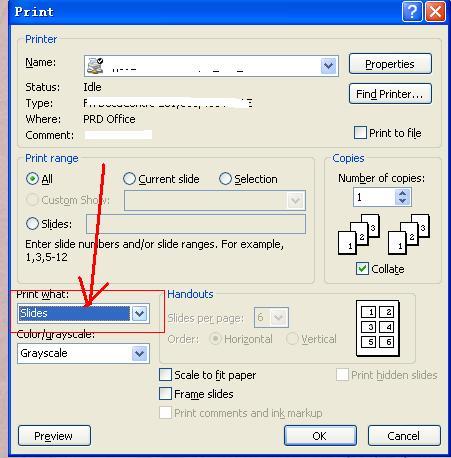 打印powerpoint2003幻灯片时,可以挑选一页打印几