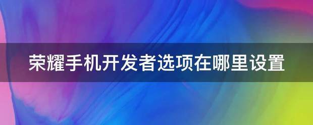 荣耀手机开发者选项在哪里设定