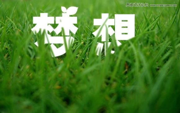 Photoshop制作束客强六房移花利试把部春季草丛中梦想字体效果图