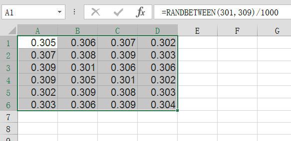 肿么用EXCEL随机生成0.301到0.309的随机数字，位数就是小数点后三位