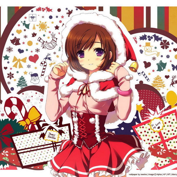 给我发来自一点动漫人物圣诞头像，带圣诞帽子的。比如这种 不要Q版卡通的谢谢，多发点最好