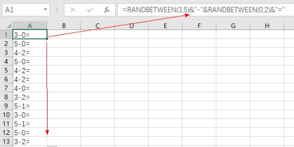 求助，ex来自cel如何随机生360问答成5以内的减法练习题，但是不能出现等于0的状况？