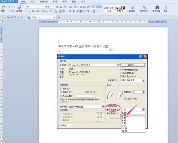 WPS文档的A4纸里打印两页要怎样设置？