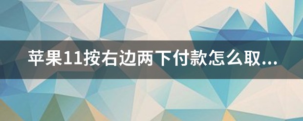 苹果11按右边两下付款怎样取消？