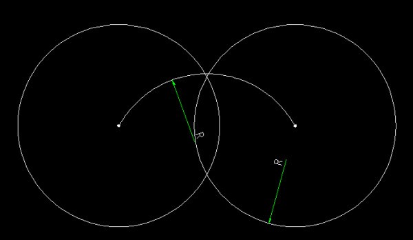 CAD中已知两个端点和转弯半径怎么画这个圆弧？