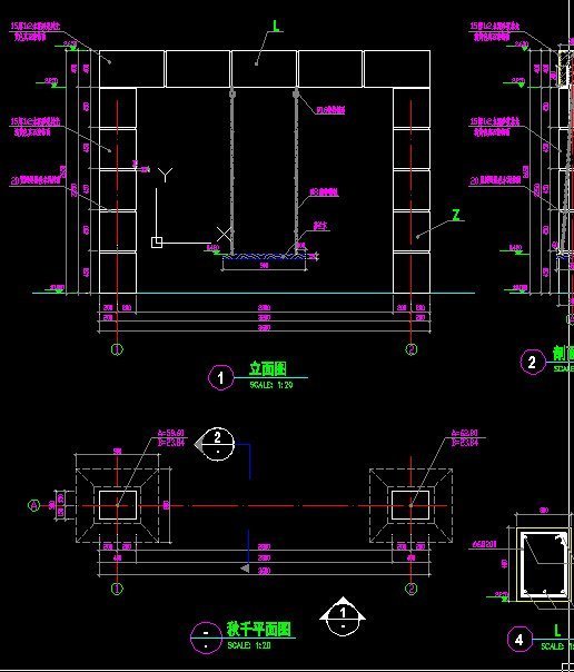 CAD秋千平面图和立面图，急