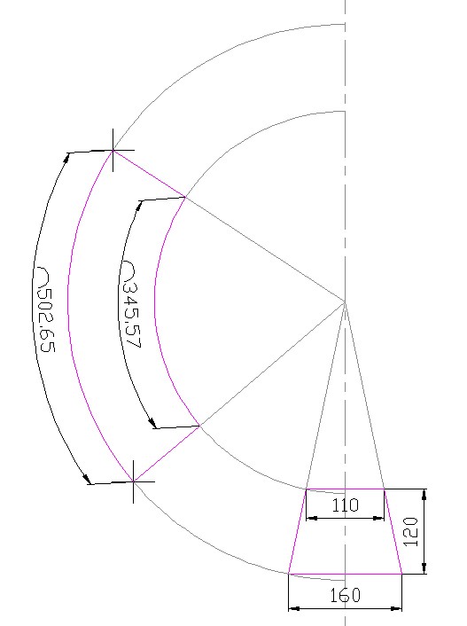 cad怎样画大小头,展开图怎么画，直查妈引范常径110变直径160，说明画图过程和计算过程