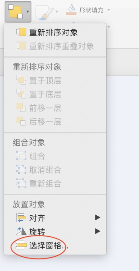 求助大神来自，mac系统的ppt里头的选择窗格在哪里