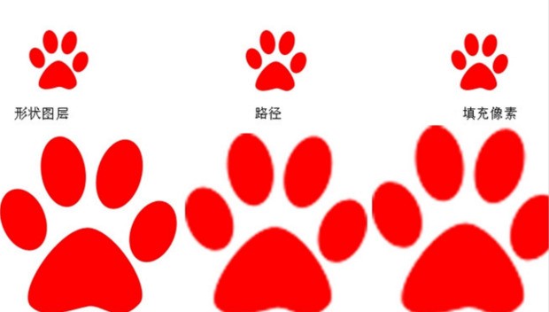 PS形状工具里的“形状图层”“ 路径”“ 填充像素”三个选项有什么不同？原理和应用来自上两方面的不同？