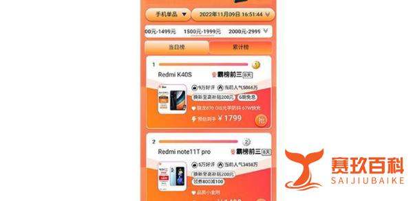 1500元档双11京东手机竞速榜：红米K40S销售量第一，12G仅售1799元