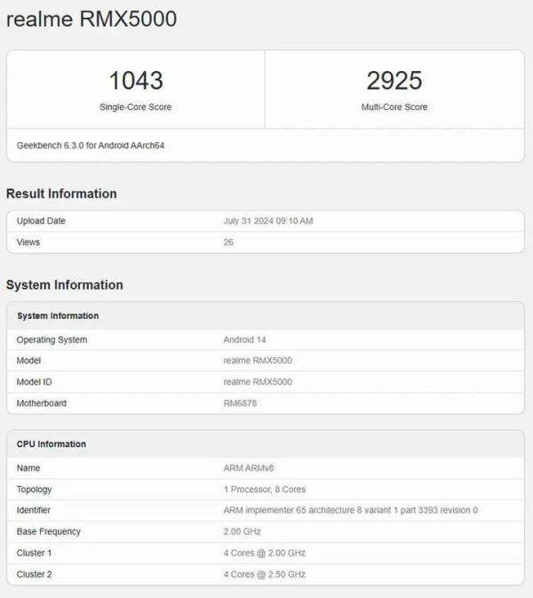 预计搭载联发科天玑7300系列，疑似真我13+跑分现身GeekBench