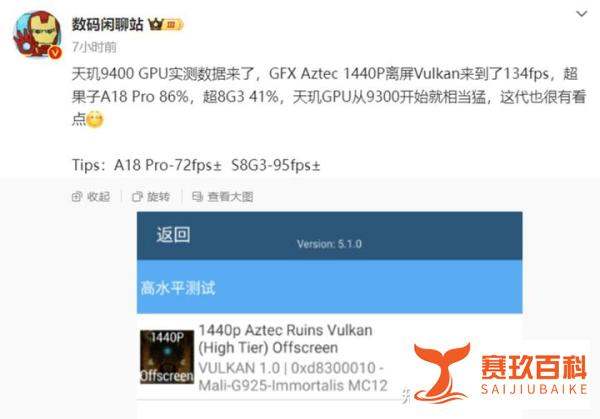 天玑9400处理器再次被核实：GPU实测数据出炉，性能狂甩A18！