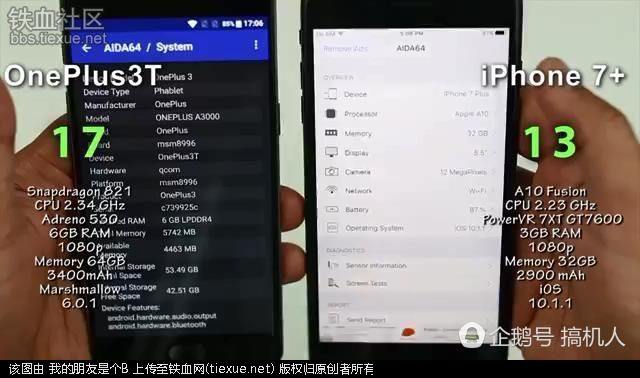 一加3t和苹果7p