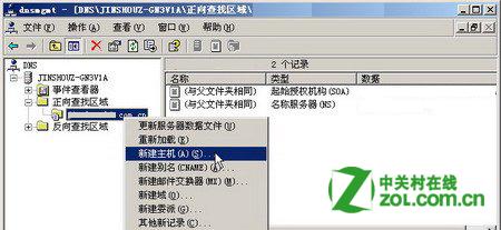DNS服务器中添加主机记录